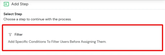 Select Filter Step Type in Admin Handbook