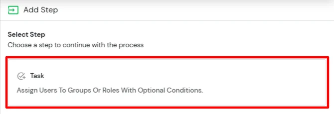 Select Task Step Type in Admin Handbook