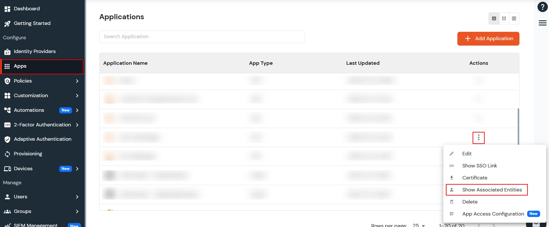 miniOrange Identity Platform Admin Handbook: Show Associated Entities