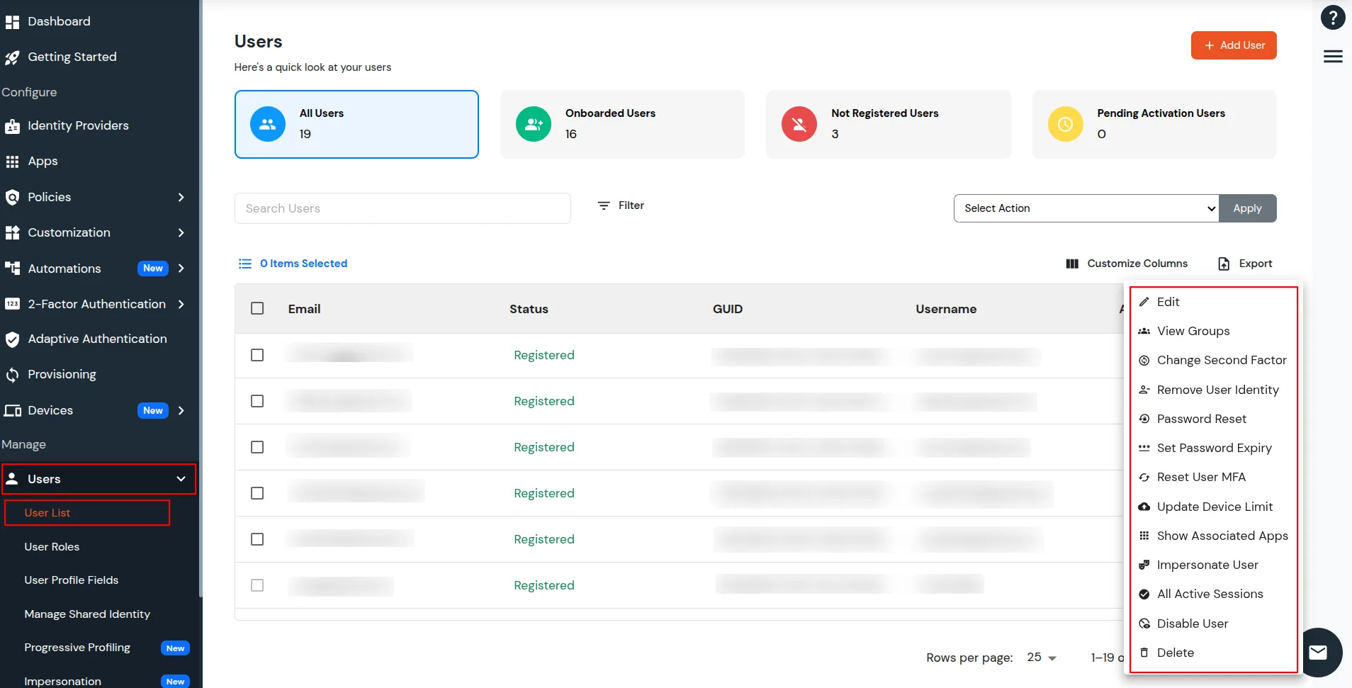 miniOrange Identity Platform Admin Handbook: Side Menu