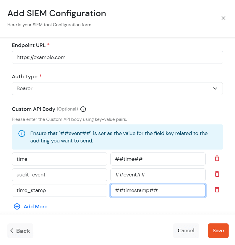 miniOrange Admin Handbook: siem endpoint