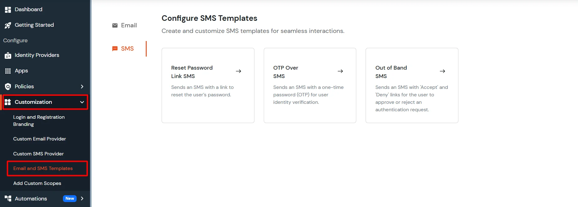 miniOrange Identity Platform Admin Handbook: SMS Template