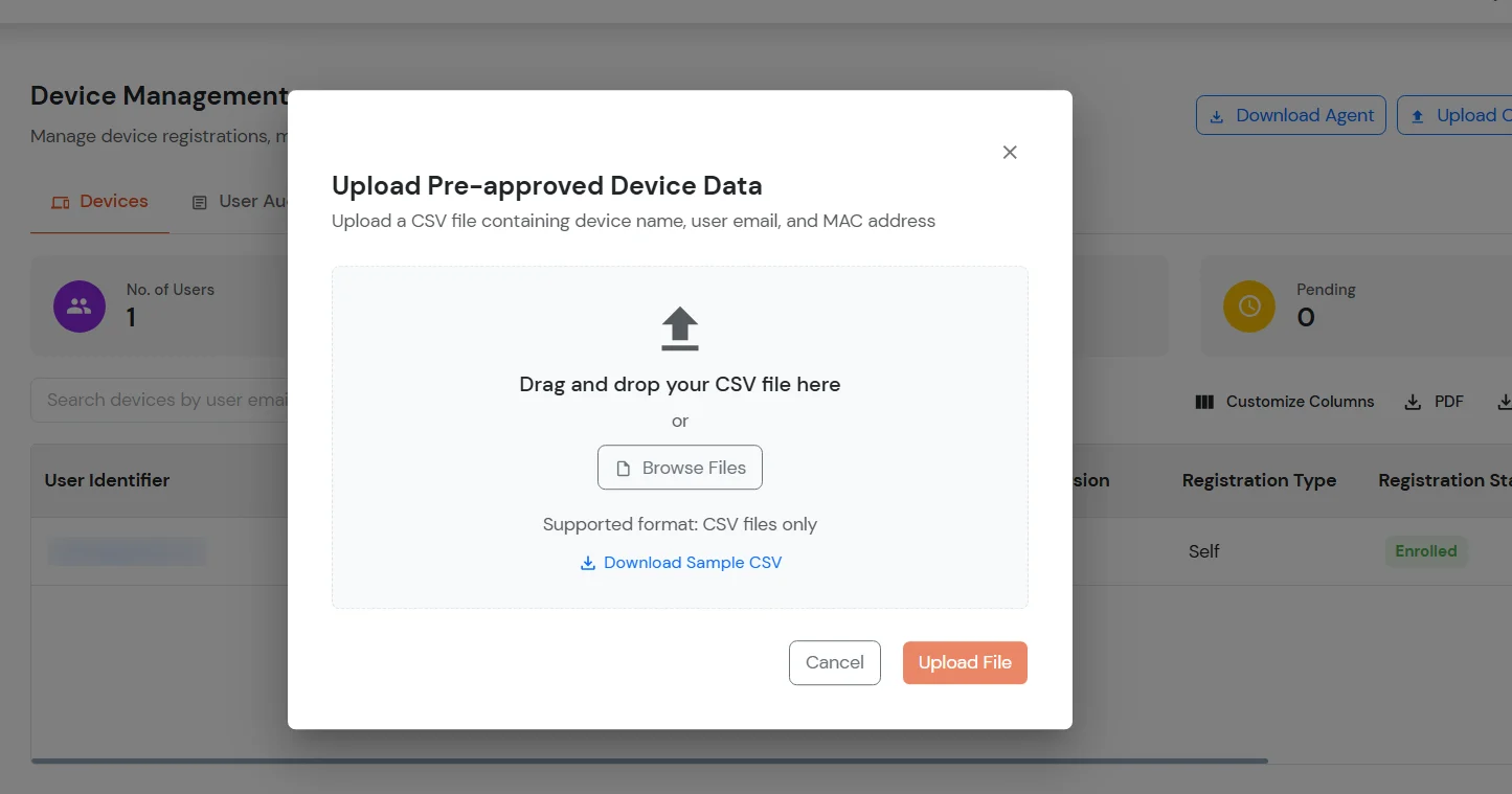 miniOrange Identity Platform Admin Handbook: Upload Pre-approved Device Data