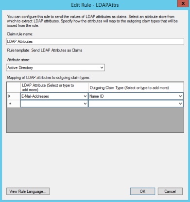 Select Email Addresses as LDAP Attribute and Name ID as Outgoing Claim