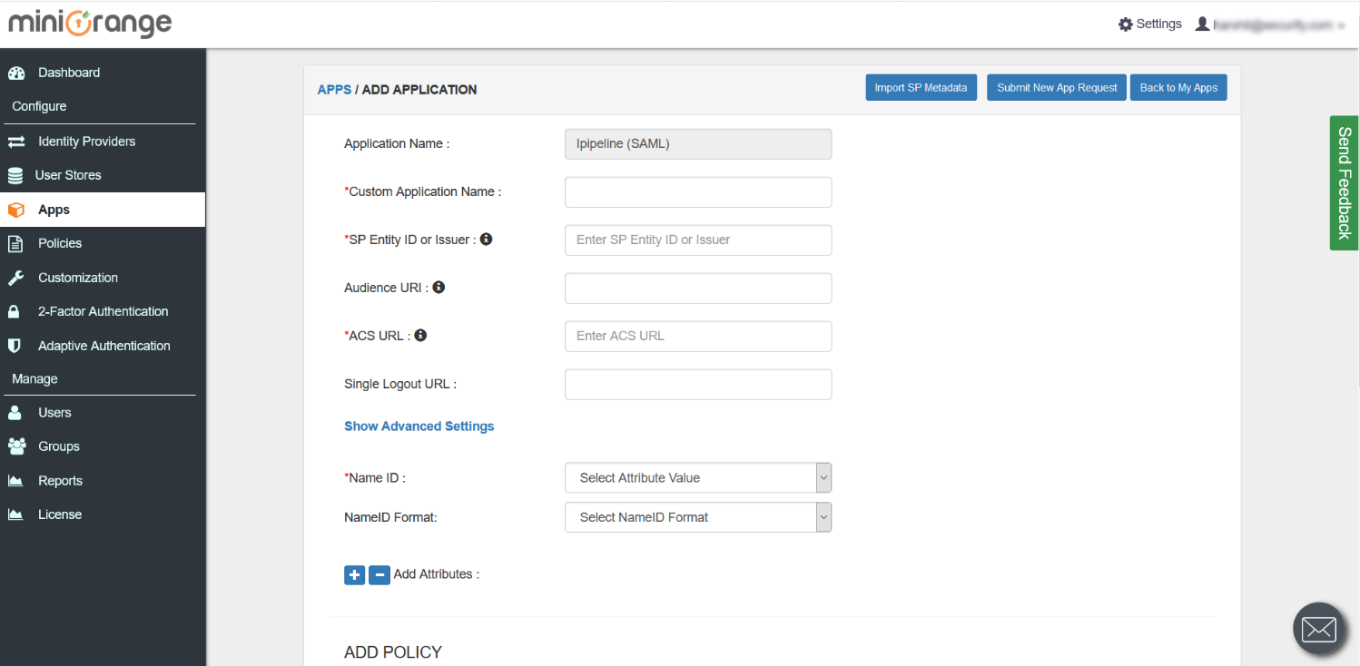 iPipeline Single Sign On (SSO) import metadata