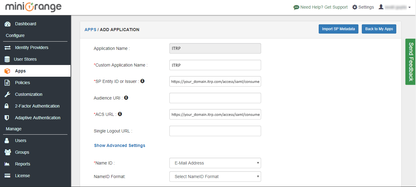 itrp sso configuration steps