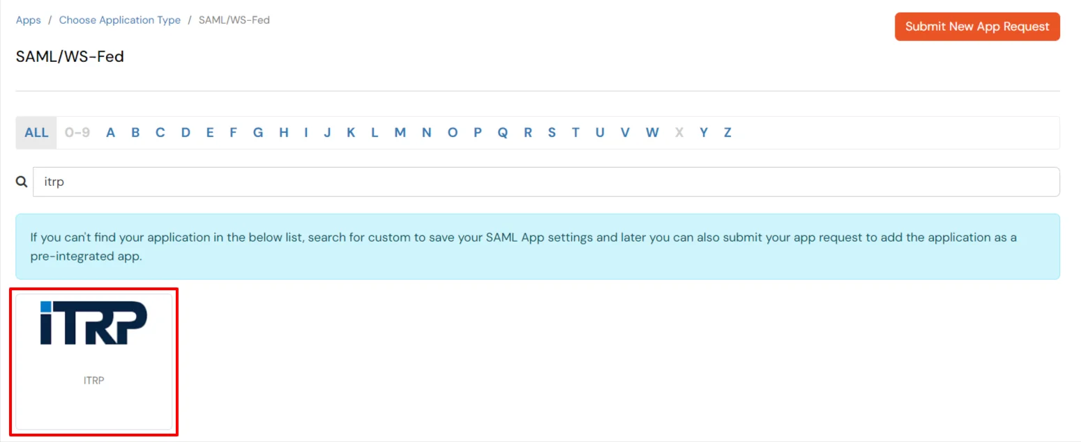 ITRP Single Sign-On (SSO) manage apps