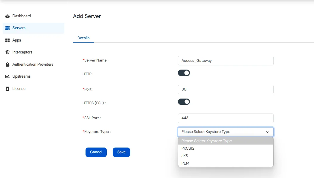 Setup miniOrange Access Gateway : Fill out Server details