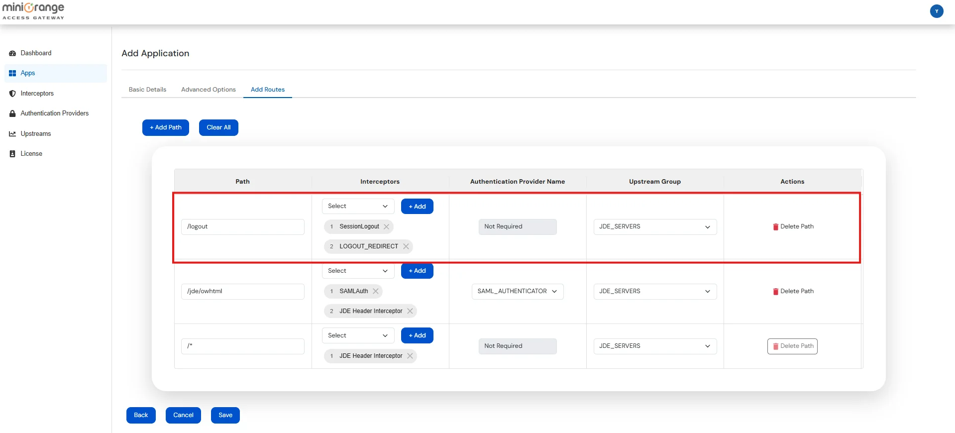 Setup JD Edwards via miniOrange access gateway