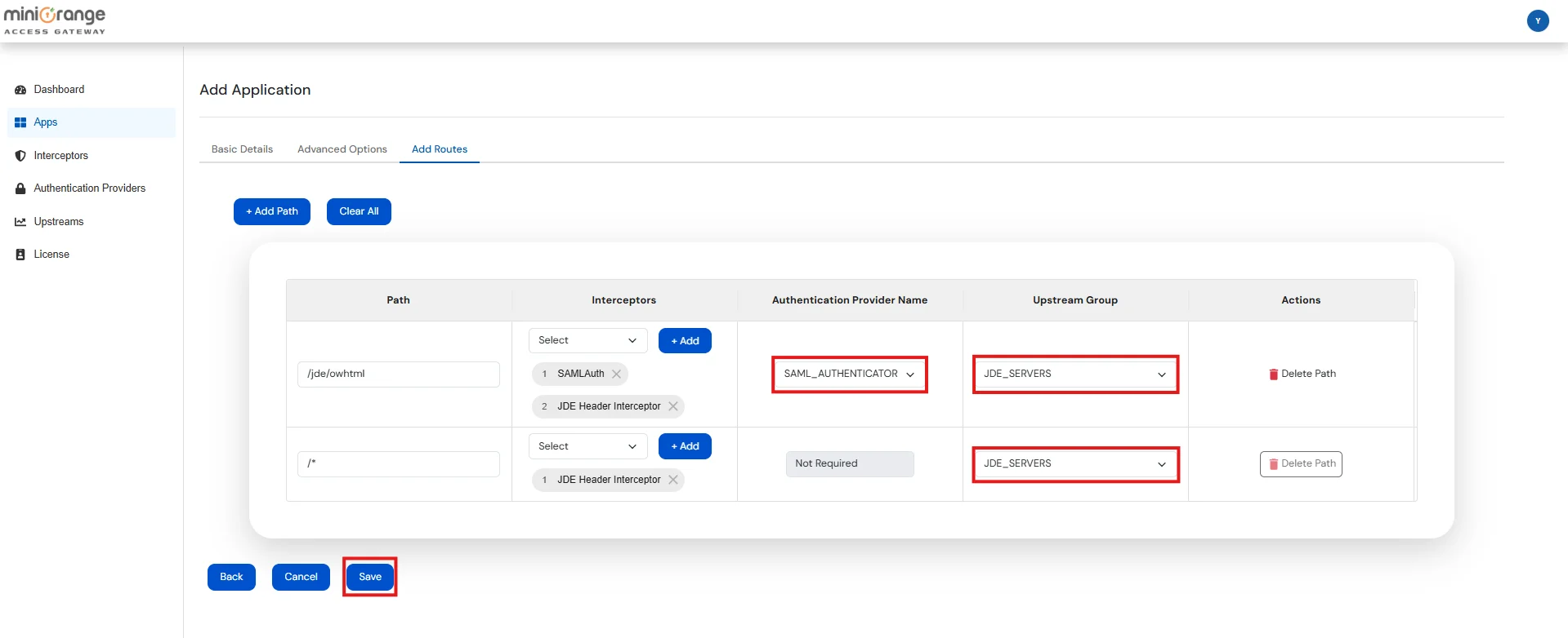 Setup JD Edwards via miniOrange access gateway