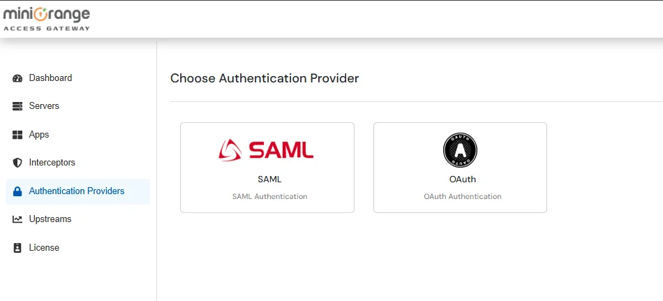 Setup miniOrange Access Gateway : Select IDP