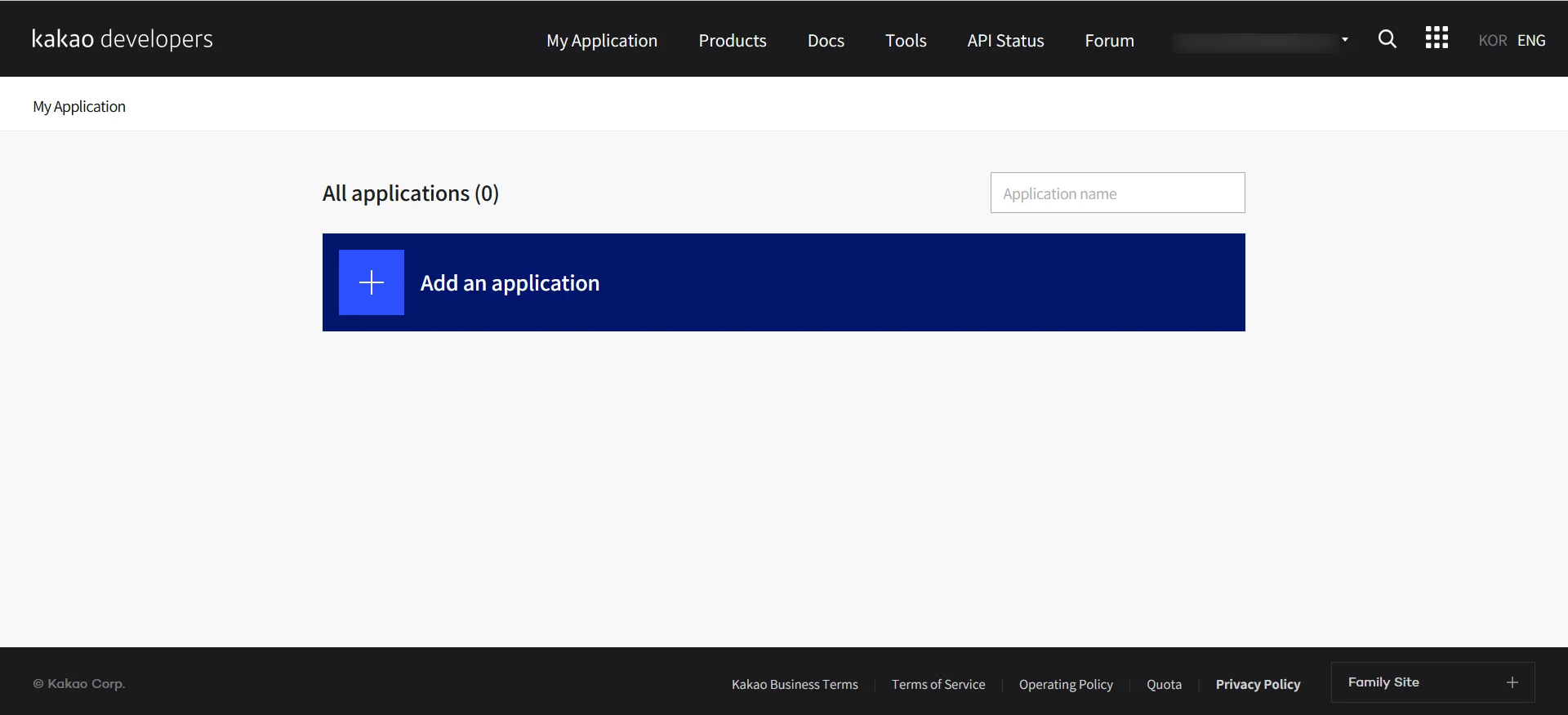 Kakao Single Sign On : click to Add an Application