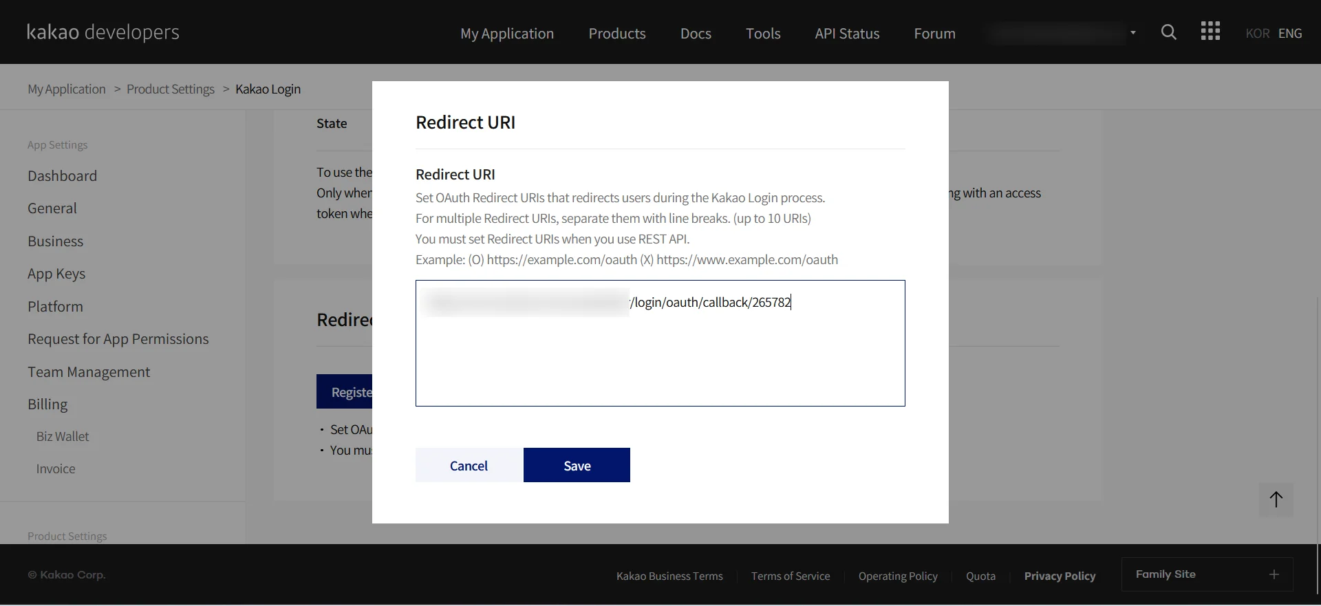 Kakao Single Sign On : To add OAuth Callback URI