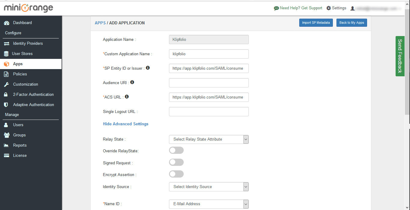 Klipfolio Single Sign On (sso) configuration steps