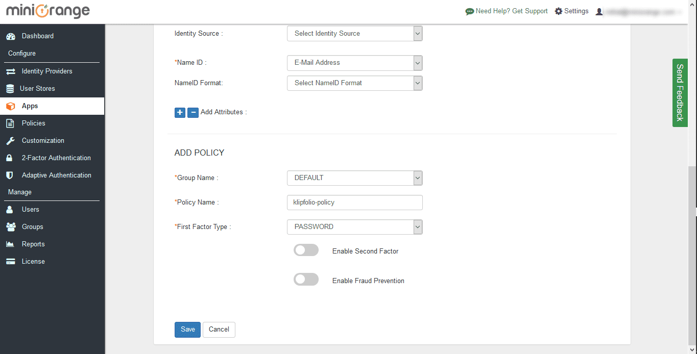 Klipfolio Single Sign On (sso) add policy