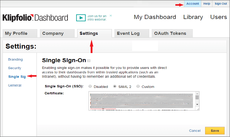Klipfolio Single Sign On (sso) admin login