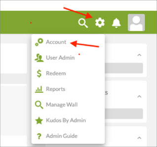 Sign in to Kudos, click the gear icon, then select Account