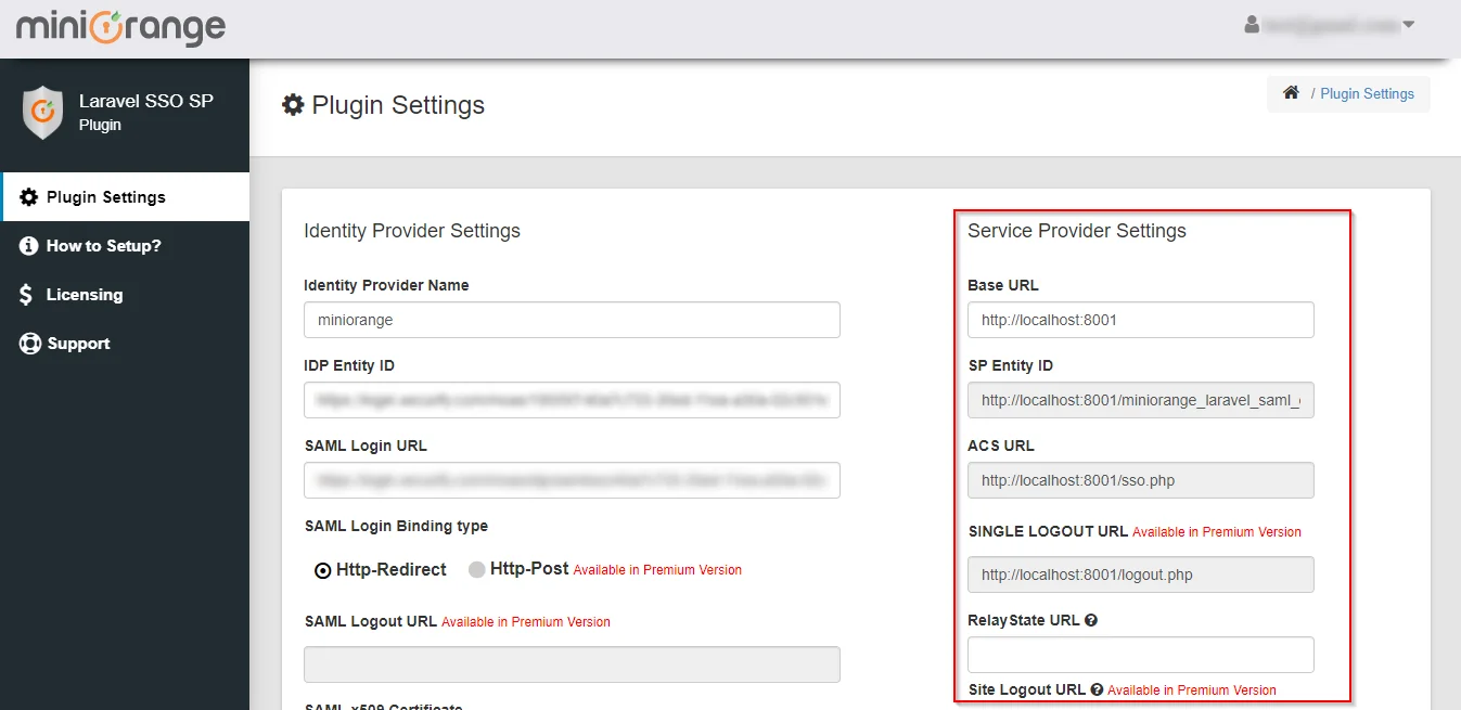 Laravel Single Sign-On (SSO) Service Provider Settings