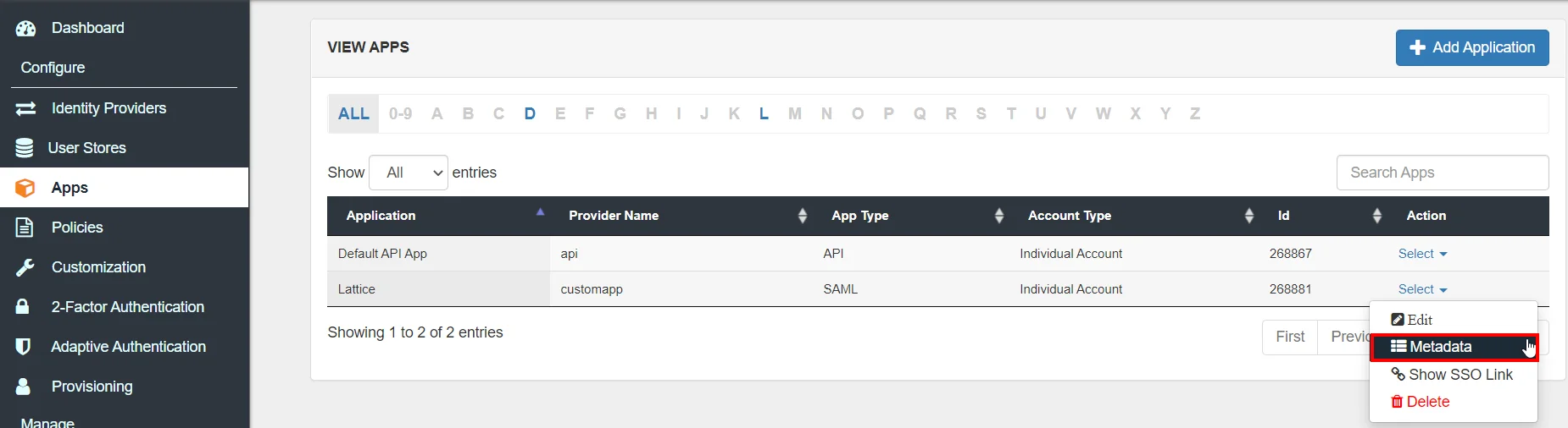 Lattice Single Sign On (sso) Select Metadata