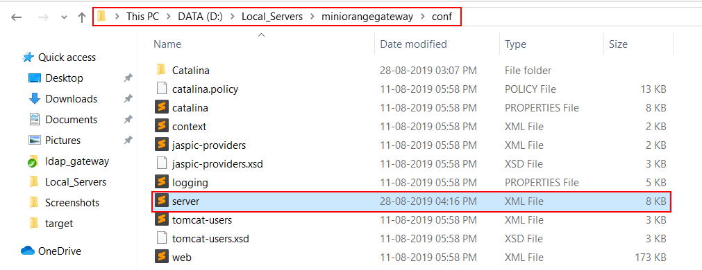 miniorange ldap gateway navigate to server.xml