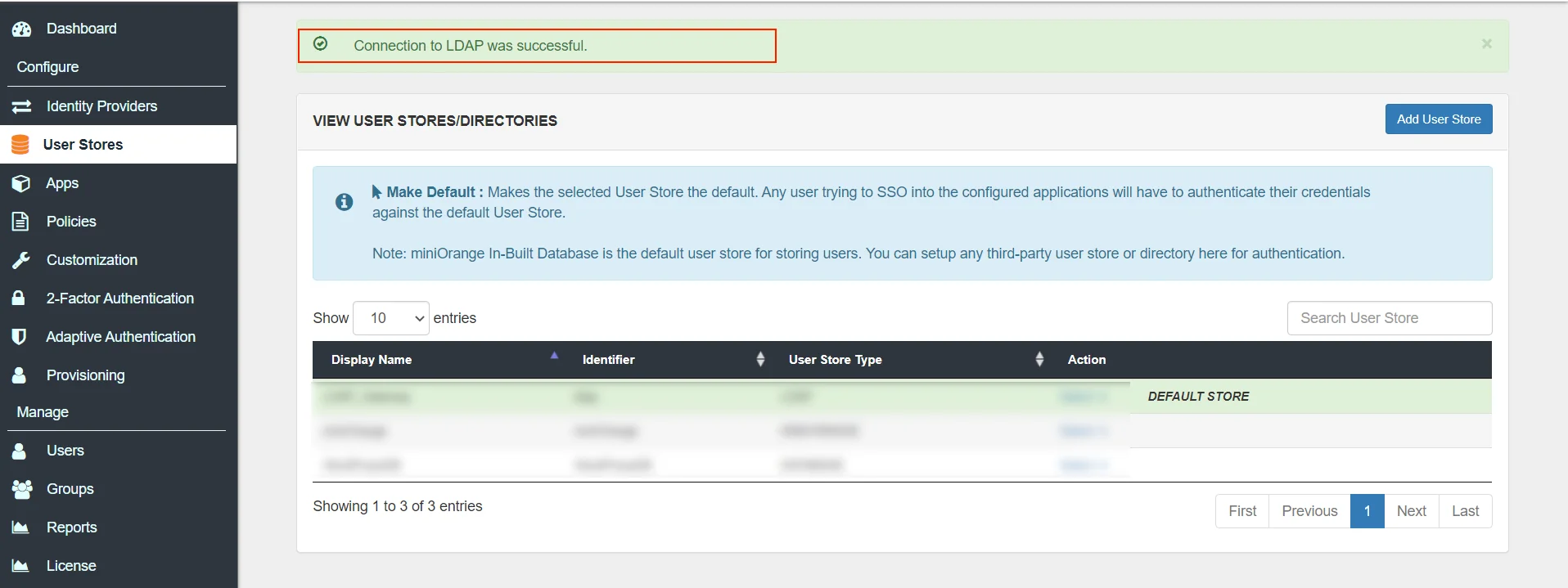 minirorange ldap connection successful