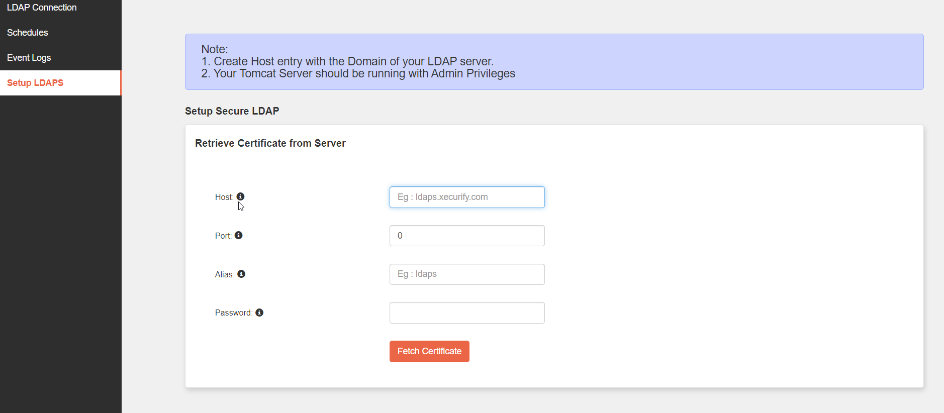 miniorange ldap gateway retrieve certificate