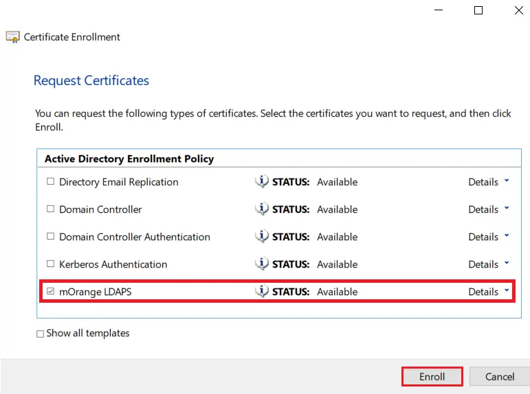LDAPS on Windows Server enroll certificate