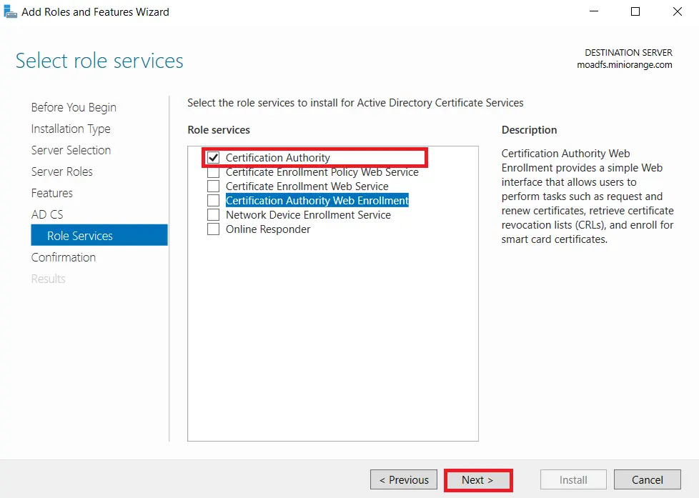LDAPS on Windows Server setup role services