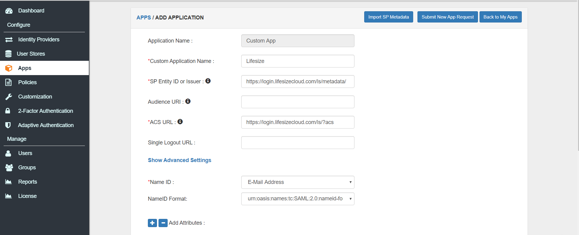 Lifesize Two Factor Authentication (2FA) configuration