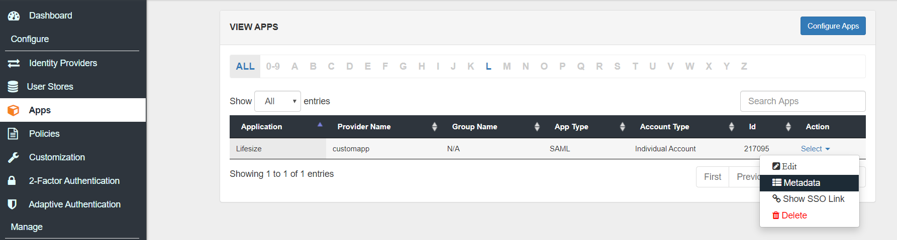 Lifesize Two Factor Authentication (2FA) metadata link