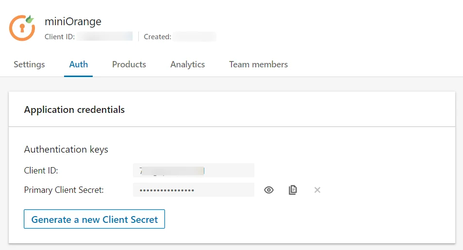 LinkedIn Single Sign-On Get the Client ID, Primary Client Secret