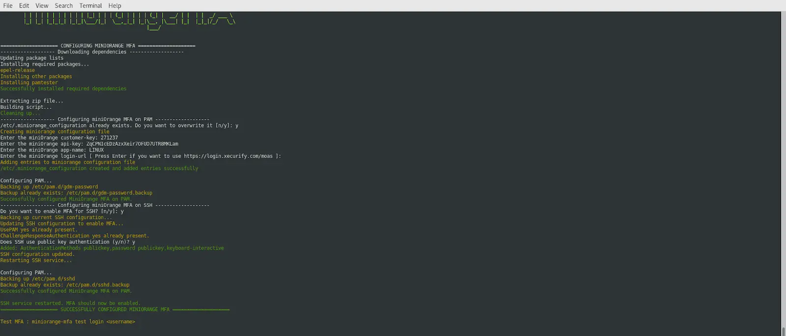 Two-factor Authentication for Linux SSH configured successfully