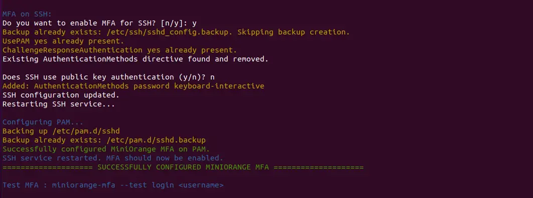 Two-factor Authentication for Linux SSH configured successfully