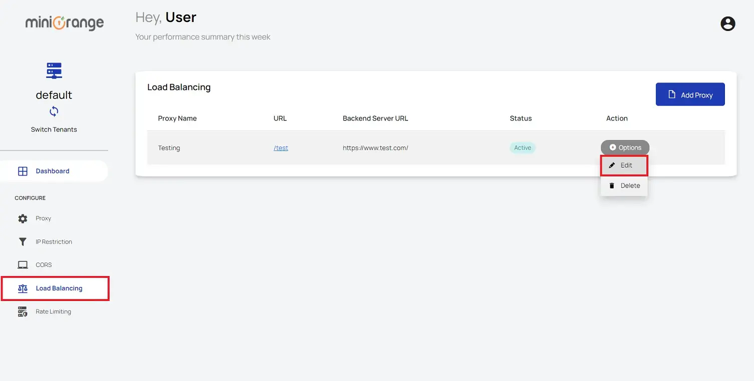 Load Balancing Reverse Proxy - Edit load balancing settings