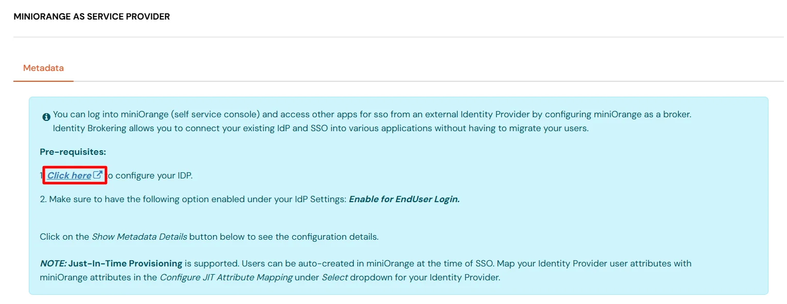 Duo SAML IDP : Click here to configure IDP
