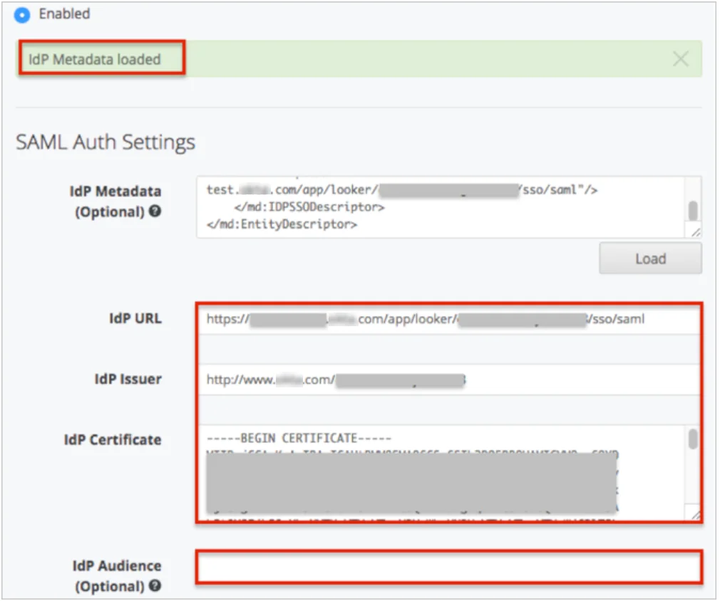 Looker Single Sign On (sso) import metadata values