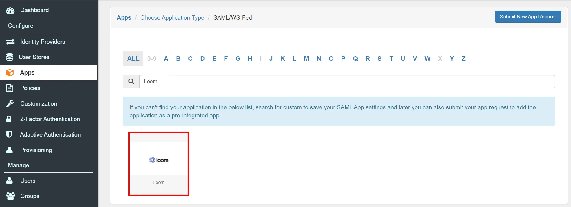 Loom Single Sign-On (SSO) manage apps