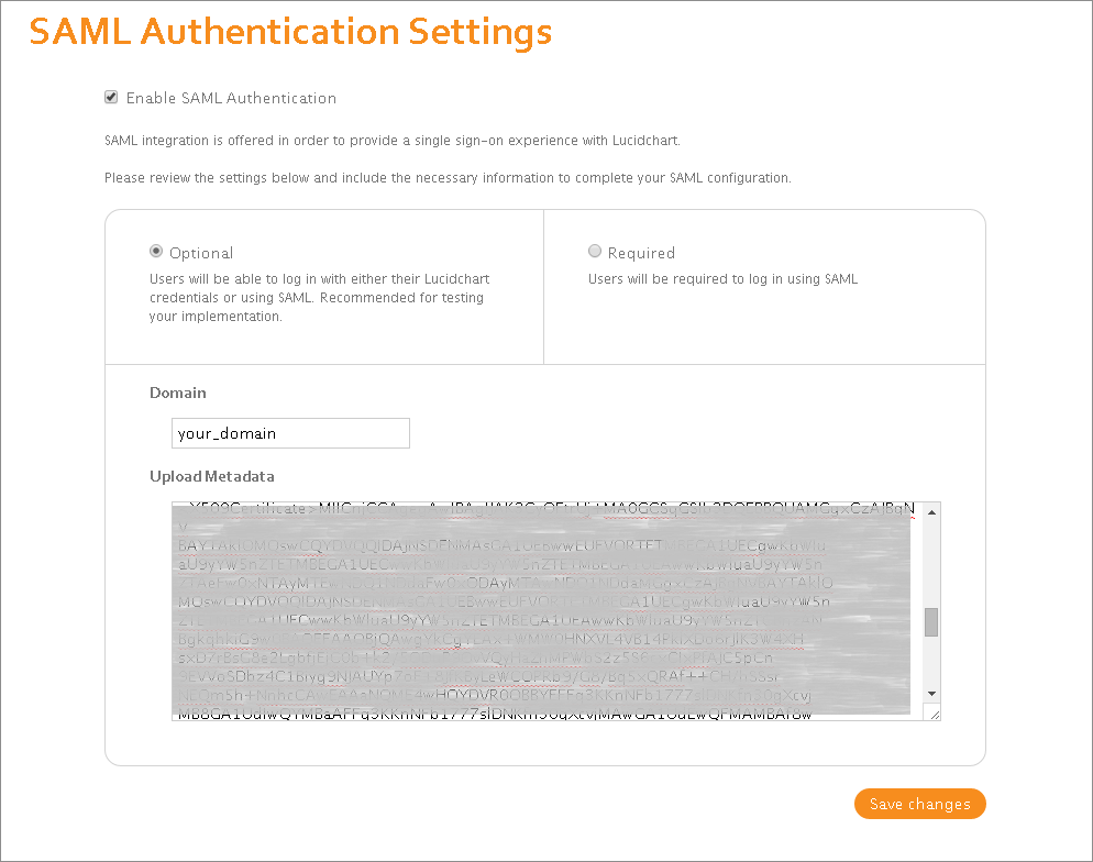 LucidChart Single Sign On (sso) saml authentication settings