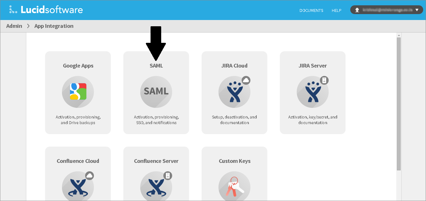 LucidChart Single Sign On (sso) select saml app