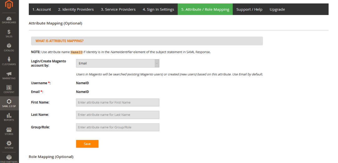 Magento single sign on (sso) mapping