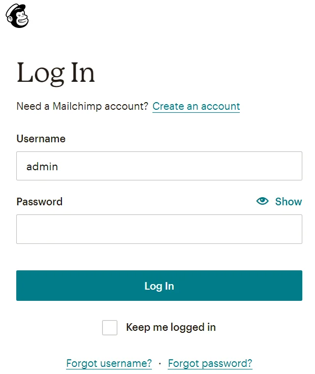 Mailchimp Single Sign-On (sso) user login page 