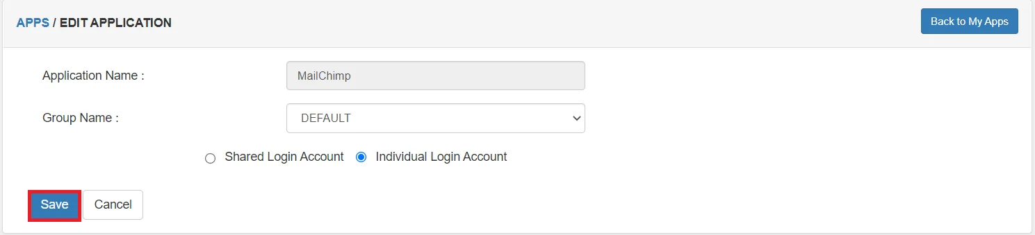 Mailchimp Single Sign-On (SSO) application name