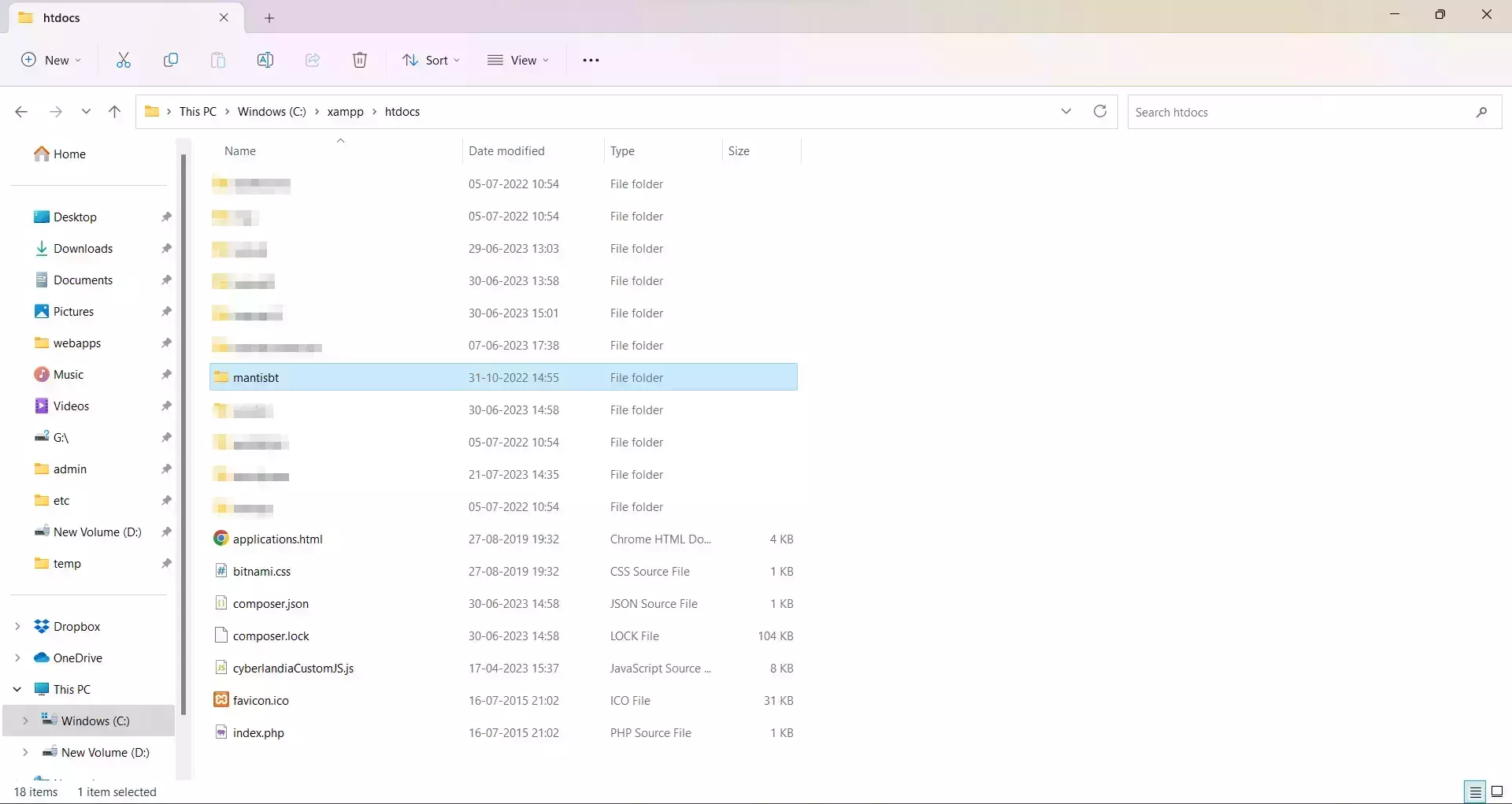 Select mantisbt folder