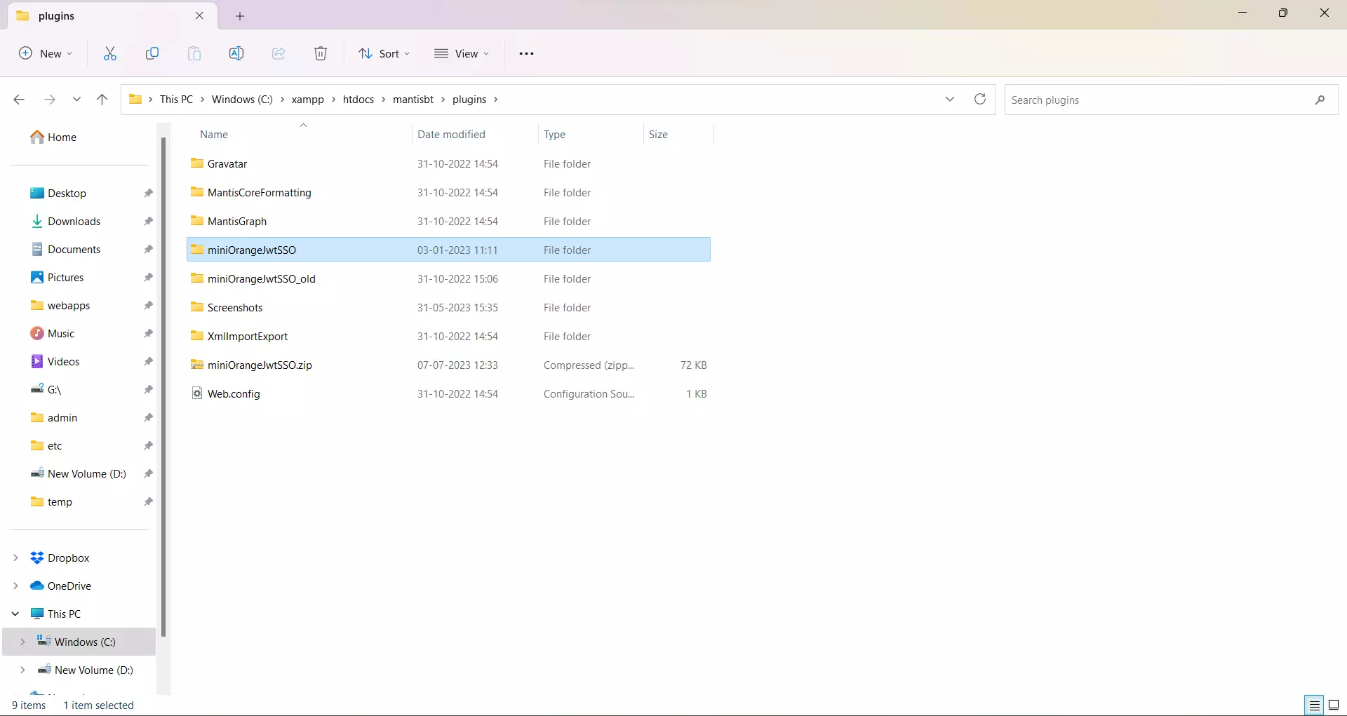 Select miniorange jwt sso folder
