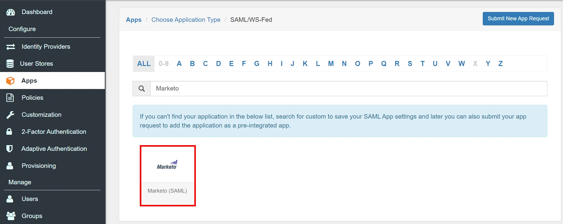 Marketo Single Sign-On (SSO) manage apps