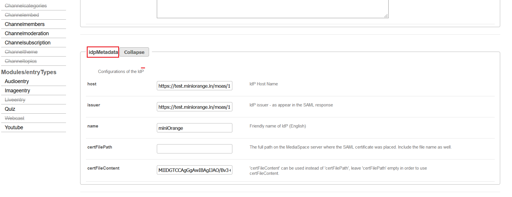 MediaSpace Single Sign On SSO Choose Default Settings