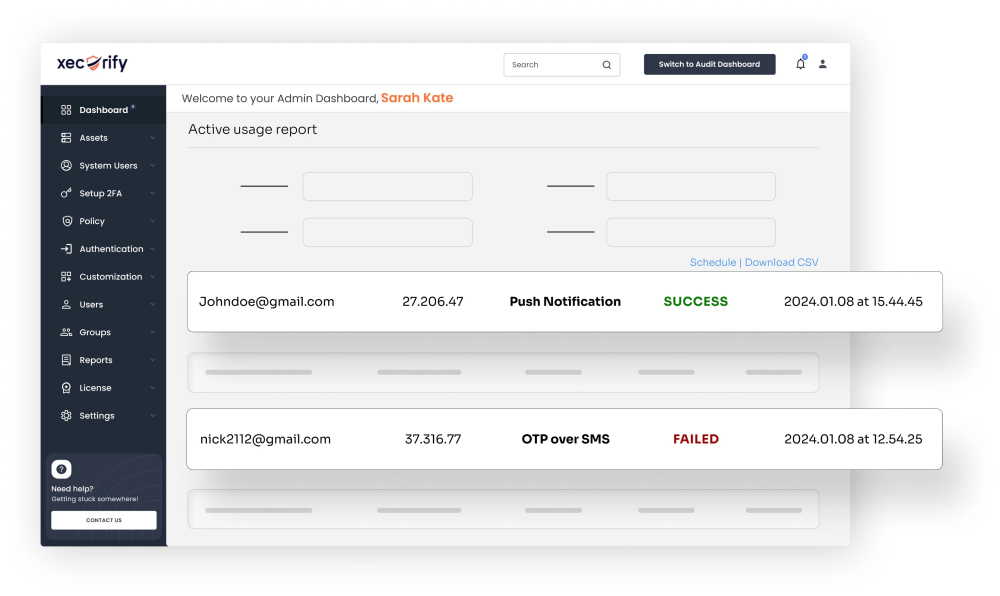 Active Usage Report on MFA login & User Activity