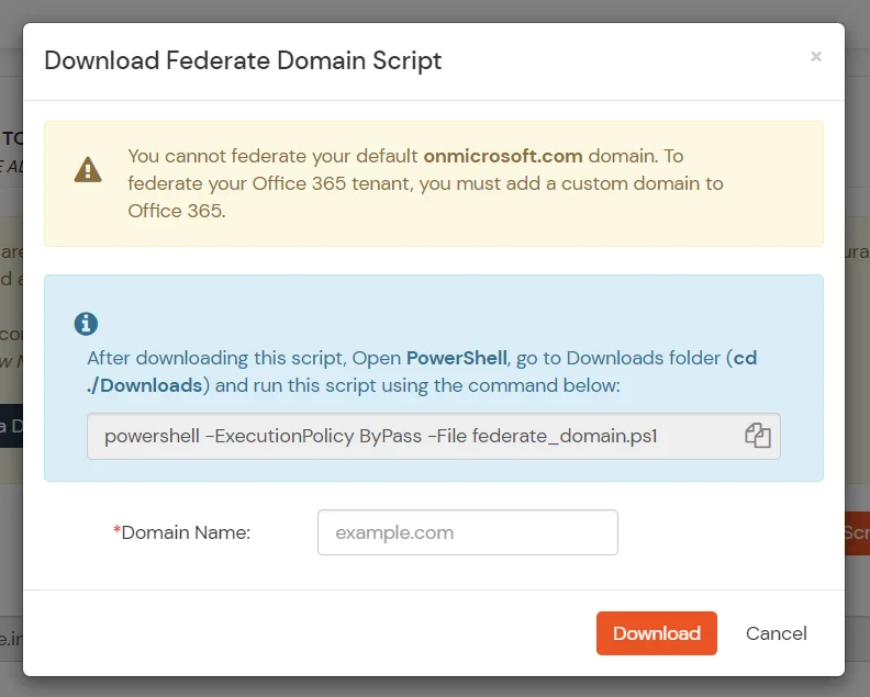 OneDrive Single Sign-On (SSO) Download Federate Domain Script