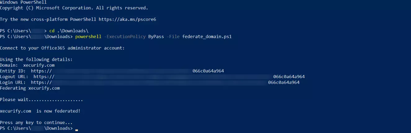 Dynamics 365 Single Sign-On (SSO) Run Federate Domain Script