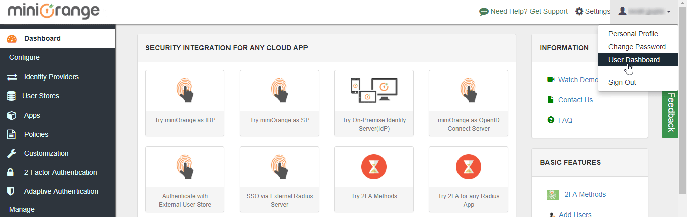 mingle single sign on user dashboard